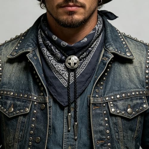 Fashionable Cross Bolo Tie Multi-Color Cross Shield Necktie - color: Retro Silver-style 1