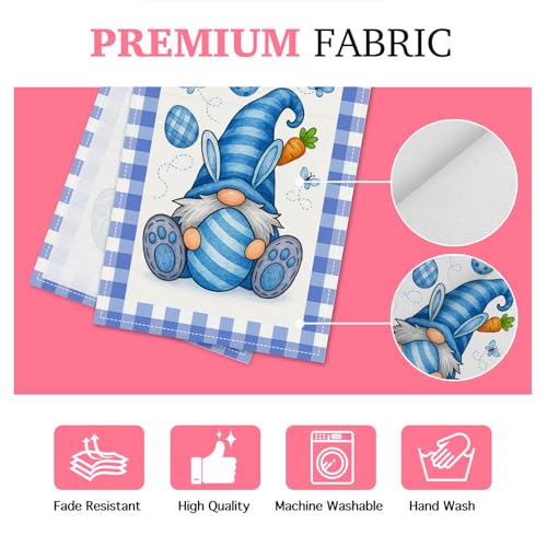 HOMETITUTE Blue Easter Gnome Table Runner Bunny Decor 13x72 Inch Burlap