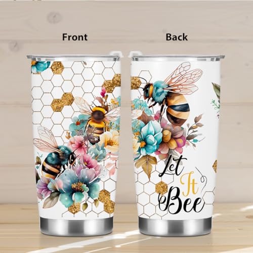 Inspirational Gifts for Women Men Bee Tumbler, Positive Bee Gifts for Coworker Boss Friends Sister Birthday Christmas, Coffee Mug Stainless Steel Vacuum Insulated Double Wall Travel Cup with Lid, 20oz - color: Bee 1156