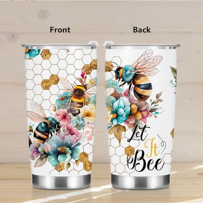 Inspirational Gifts for Women Men Bee Tumbler, Positive Bee Gifts for Coworker Boss Friends Sister Birthday Christmas, Coffee Mug Stainless Steel Vacuum Insulated Double Wall Travel Cup with Lid, 20oz - color: Bee 1156