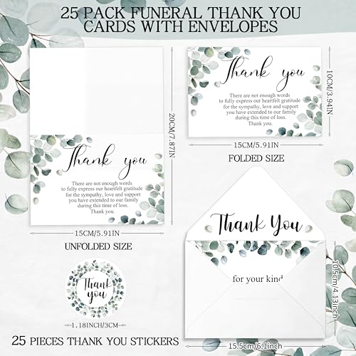 Marspark 25 Pack Funeral Thank You Cards Sympathy Envelopes, Leaves - style: Leaves