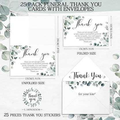 Marspark 25 Pack Funeral Thank You Cards Sympathy Envelopes, Leaves - style: Leaves