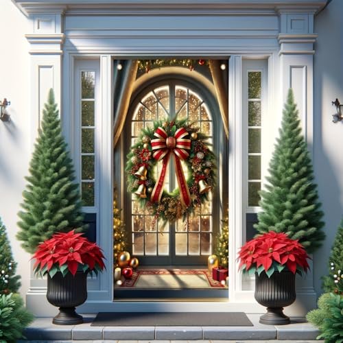 Christmas Garden Flag Red Bow and Bells 71x35 Inch Double Sided Outdoor Yard Banner Holiday Decoration for Winter Porch Lawn Garden Patio - color: Festive Window Decor
