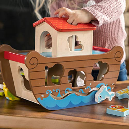 Fat Brain Toys Noah''s Ark Sort & Play Set - Wooden Shape-Matching Preschool Toy