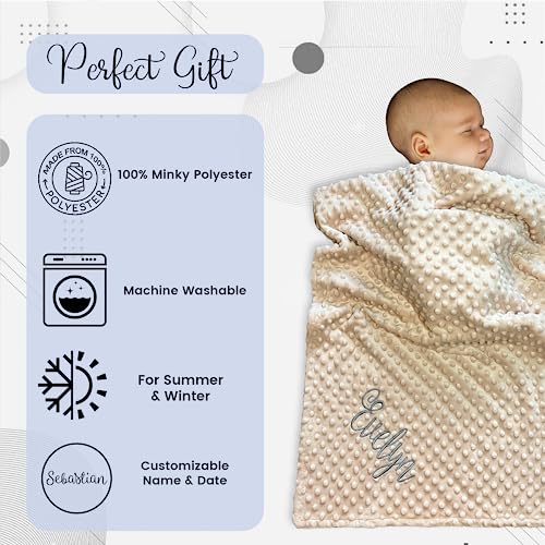 Embroidered Baby Blanket - Beautiful Monogrammed, Large Personalized for Boys and Girls - Soft Polyester With Custom Name - 28 x 34-inch - color: Blush Pink