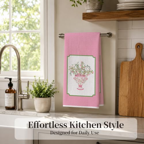 Pink Chinoiserie Kitchen Hand Towels 16x24 Inch Set of 2 - color: Pink Chinoiserie