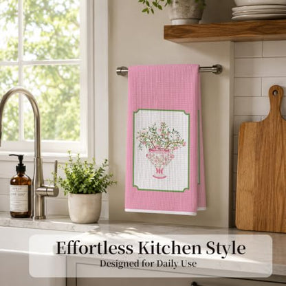 Pink Chinoiserie Kitchen Hand Towels 16x24 Inch Set of 2 - color: Pink Chinoiserie