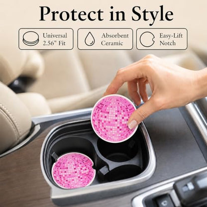 Car Coasters for Cup Holders, Pink Disco Ball Car Coasters Set of 2, B01 - color: Disco Ball