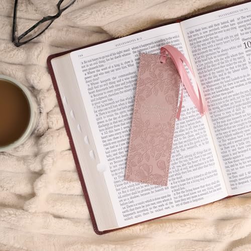 Christian Art Gifts Premium Faux Leather Bookmark: Everything Beautiful - color: Pink Floral/Everything Beautiful