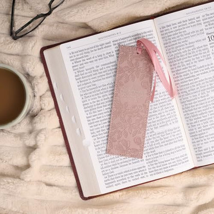 Christian Art Gifts Premium Faux Leather Bookmark: Everything Beautiful - color: Pink Floral/Everything Beautiful