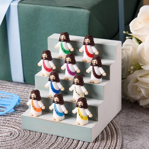 40 Pcs Mini Jesus Loves You Figurines Tiny Virgin Mary Figurines Little Miniature Religious Christ Savior Figures to Hide and Seek for Sunday Easter Egg Stuffers Gift (Multicolor&Blue)