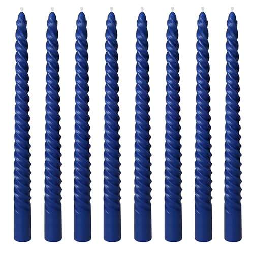 8 Pack 10 Inch Navy-Blue Spiral Taper Candle Set, 7/8 Inch Unscented Driples Candlesticks for Home Decoration, 6-7 Hours Burn - color: Navy blue