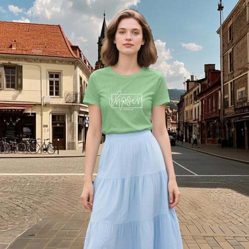 Women's Christian Shirt Christ Chosen T-Shirts Bible Verse Tee Tops - color: Green, size: Medium