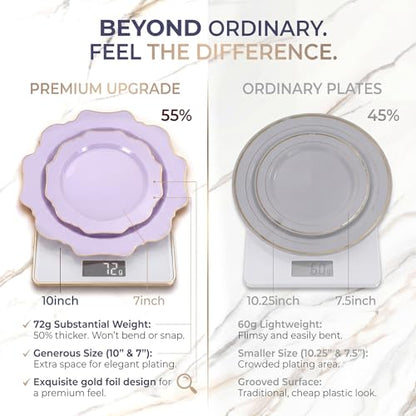 WDF 175Pcs Purple Plates Disposable - Lavender Plastic Plates 25guest Plastic Dinnerware Ideal for Birthday Party/Wedding/Holidays - color: Purple and Gold, size: 175 pieces