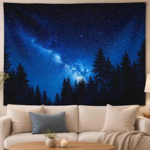 Xolytar Starry Forest Tapestry 60 x 50 Inch, Night Sky Wall Decor - color: Navy Blue / Midnight Blue