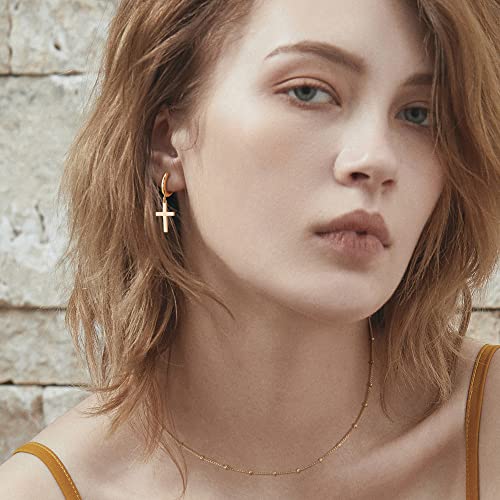 LOYATA Gold Huggie Hoop Earrings for Women Dangle Hoop Drop 14K Gold Plated Dainty Small Minimalist Cubic Zirconia Jewelry Gift… - style: Cross GD