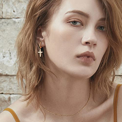 LOYATA Gold Huggie Hoop Earrings for Women Dangle Hoop Drop 14K Gold Plated Dainty Small Minimalist Cubic Zirconia Jewelry Gift… - style: Cross GD