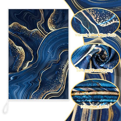 Boyiee 6 Pcs Marble Hand Towels Blue and Gold Kitchen Towels Dish Cloths - color: Blue and Gold Marble