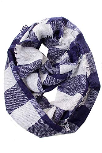 ScarvesMe Women's Check and Plaid Soft Infinity Loop Winter Fall Warm Scarf - color: Hana207_navy