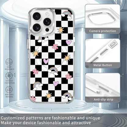 for iPhone 14 Pro Case [Compatible with Magsafe],Girls Women Clear Magnetic Case Silicone Shockproof Protective Cover with Pattern Checkerboard Flowers - color: Checkerboard Flowers, size: iPhone 14 Pro