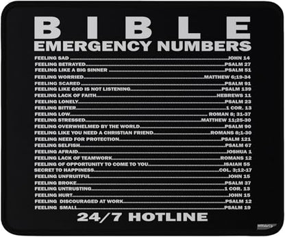 Bible Emergency Numbers Mouse Pad, 9.5x7.9 Inches, Scripture Reference List, Christian Inspirational Desk Accessory Mouse Mat