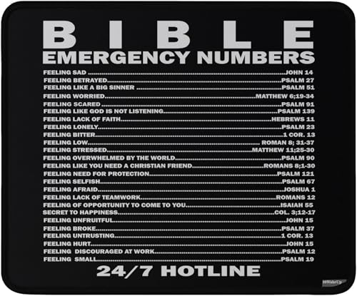 Bible Emergency Numbers Mouse Pad, 9.5x7.9 Inches, Scripture Reference List, Christian Inspirational Desk Accessory Mouse Mat