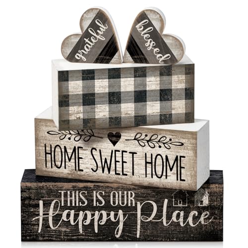 Moucuny 4 Pcs Farmhouse Table Decoration Home Sweet Home Wooden Block Signs - style: Black and White Heart