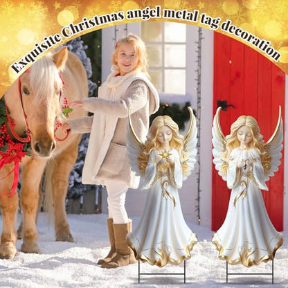 Moxweyeni 2 Pcs Christmas Yard Sign Outdoor Metal Angel Stakes Decoration - style: Star and Candle Angels