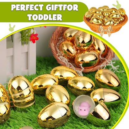 24 Pack Gold Easter Eggs Empty 2.4 Inch Metallic Plastic Fillable Easter Eggs, Shiny Golden Surprise Eggs for Easter Egg Hunt, Candy Treats Toys, Basket Stuffers, Classroom Prize Supplies - style: 24 PCS 2.4 Inch Golden Eggs