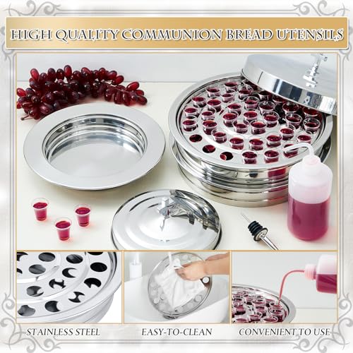 Zhehao 3 Pcs Communion Tray Set for Church, Tray & Plates with Lids, Silver - size: Silver