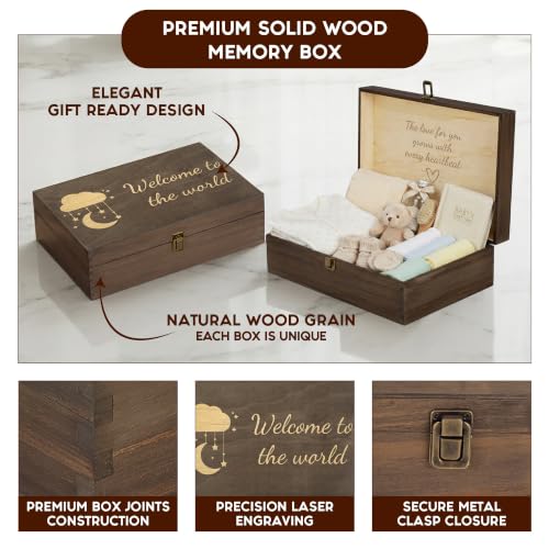 Welcome to the World Engraved Wooden Keepsake Box, Newborn Baby Memory Box with Inside Engraving, Baby Milestone Storage Box for Photos, Cards & Precious Keepsakes , X-Large ,14.15 x 9.5 x 4.5" - size: X-Large, style: Baby