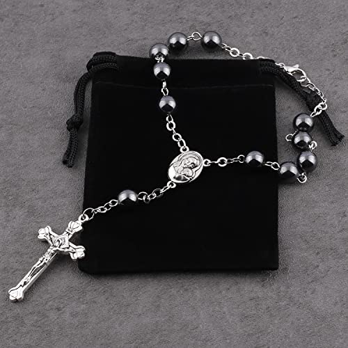 Hematite Beads Auto One Decade Car Rosary Clasp Terra Jerusalem Medal - style: Black