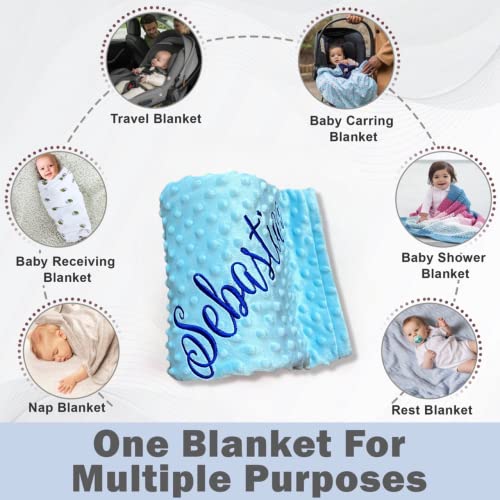 Embroidered Blanket Baby – Beautiful Monogrammed Blanket – Large Personalized Baby Blanket for Boys and Girls – Soft Polyester Baby Blanket with Custom Name – 28 x 34-inch - color: Light Blue