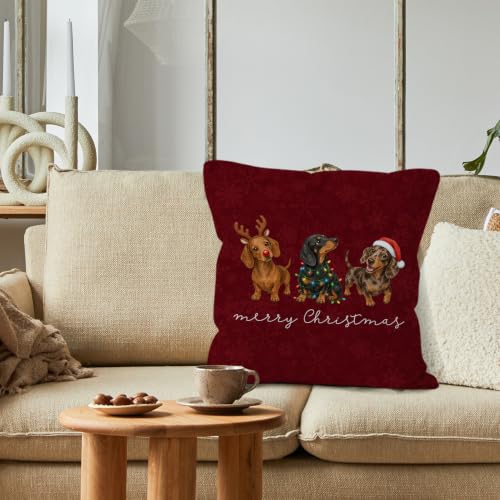 Merry Christmas Dachshund Throw Pillow Covers 18x18 Home Decor - color: Dachshund