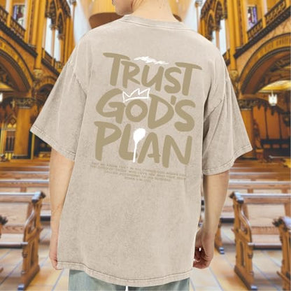 BINTEHGS Oversized Christian T Shirts for Men Jesus Trust Gods Plan Shirt - color: Apricot, size: Large