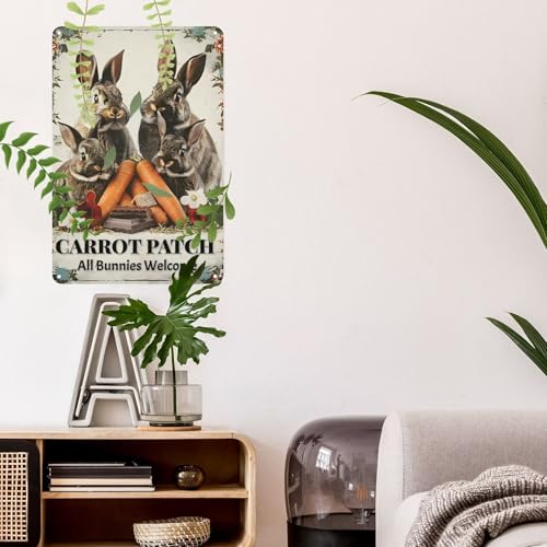 Easter Carrot Patch Metal Tin Sign Rabbit Garden Sign Easter Metal Sign Farmhouse Wall Decor for Home Garden Living Room Bedroom Outdoor Decor 8x12 Inch - color: Easter Carrot Patch, size: 8x12 Inch