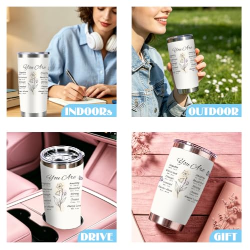 20oz Tumbler Christian Faith Travel Cup Insulated Stainless Steel With Leak-Proof Lid for Bible Study and Church Groups, White