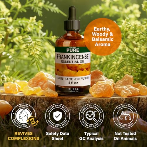 KUKKA Frankincense Essential Oils - 4 Fl Oz - for Hair, Skin, Diffuser, Aromatherapy & DIY Soap Making Scent (Pack of 2) - size: 4 Fl Oz (Pack of 2)