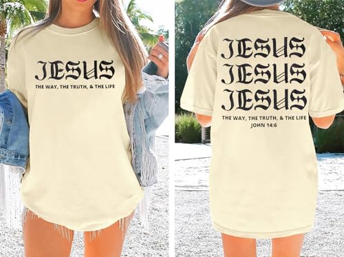 Christian Faith Shirts for Women Jesus Shirt YHWH Inspirational Bible Verse T-Shirt Religious Oversized Graphic Tee - color: Apricot, size: Medium