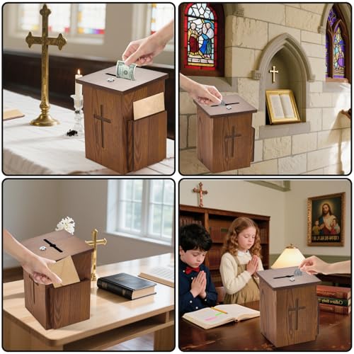 Prayer Request Box - Offering Boxes for Church, Cross Offering Box Collection Donation Charity Fundraising Box - color: Yellowish Brown