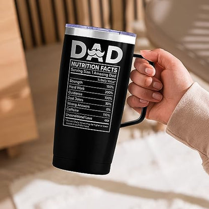 SANDJEST Dad Cup Tumbler with Handle 20oz Dad Nutrition Facts Stainless Steel Travel Coffee Mug Best Dads Gift for Fathers Birthday Christmas Valentines Gift for Men Father Daddy from Daughter Son - color: Dad 3