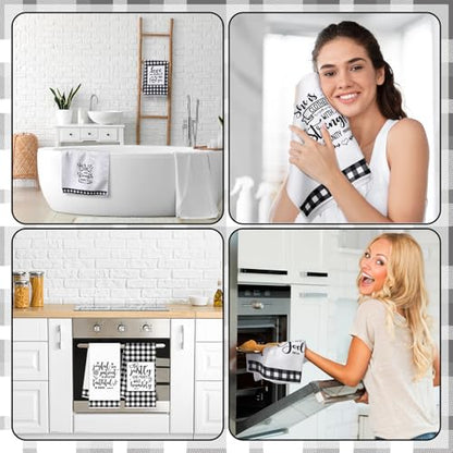 Hahafelt 8 Pcs Bible Verse Kitchen Towels Religious, Buffalo Plaid - style: Christian