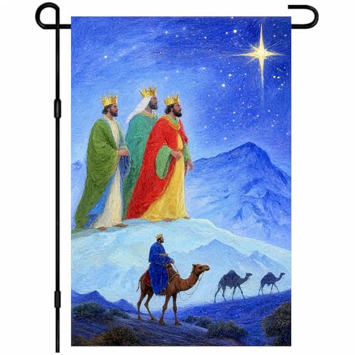 IVN Christmas Wise Men Garden Flag 12x18 Inch Double Sided - color: Three Kings Journey Christmas Flag