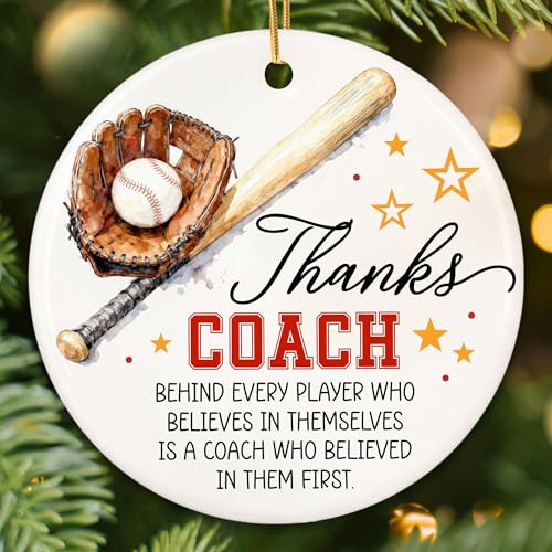ZAGKOO Baseball Coach Ornament 2026 - Coach Christmas Ornament for Tree, Baseball Coaches Gifts for Men Women - Sports Thank You Appreciation Gift, Best Coaches Ceramic Xmas Ornaments Decoration - color: White