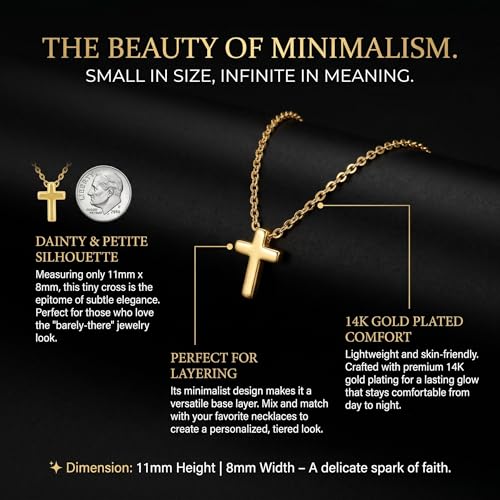 14K Gold Plated Cross Necklace for Women, Christian Jewelry - style: 5-3D