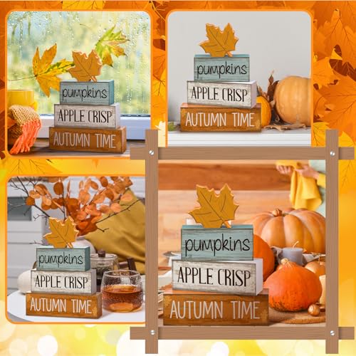 Lineshading 4 Pcs Fall Table Decor for Home, Wooden Maple Leaves Block Sign - style: Autumn Maple Leaf