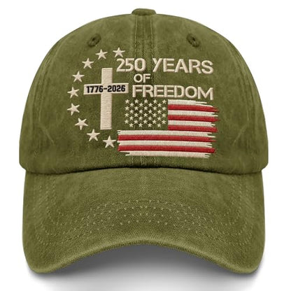 US 250th Anniversary Hat, Patriotic Embroidered Cap, 1776-2026 Freedom Celebration, 250 Years American History Gift Patriots - color: Army Green