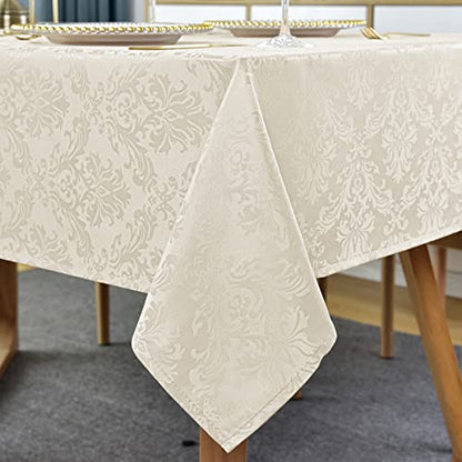 SASTYBALE Jacquard Tablecloth Rectangle 52 x 70 Inch Beige Spill Proof - color: Beige, size: 70" x 52" (Rectangular)