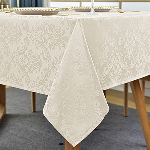 SASTYBALE Jacquard Tablecloth Rectangle 60 x 102 Inch Beige Spill Proof - color: Beige, size: 102" x 60" (Rectangular)