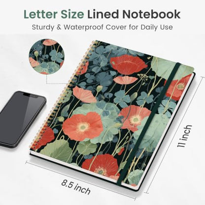 Taja Large Spiral Lined Journal for Women and Men, Notebook for Work - color: Z-Poppy Garden